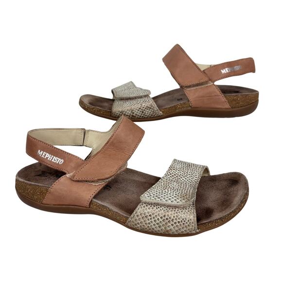 Mephisto Agave Sandals Womens Size 7 Leather Beige Boa Snake Reptile Protugal - Picture 1 of 10